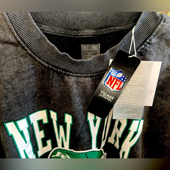 NFL Women's New York Jets Gameday Couture Vintage Wash Crewneck Black - Picture 4 of 7